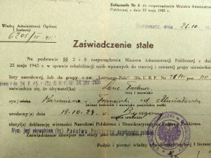 Sbírka dokumentů - pracovní průkaz, vojenská knížka, Familien Stammbuch a další [ Gdaňsk, Poznaň, Bydhošť].