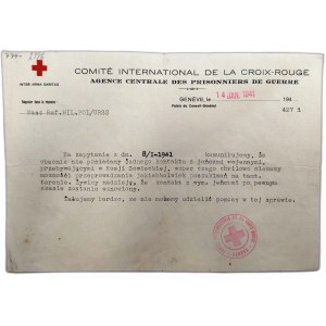 Odpowiedź Czerwonego Krzyża na zapytanie o kontakt z jeńcami wojennymi przebywającymi w Rosji Sowieckiej - Genewa 1941