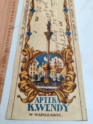 Pięć recept z Apteki K. Wendy w Warszawie [ul. Krakowskie Przedmieście 45], Warszawa 1922/27