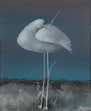 Stasys Eidrigevicius (b. 1949 Mediniškiai/Lithuania), A Lonely Bird, 1982