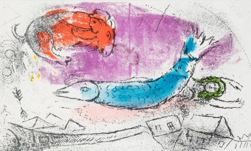 Marc Chagall (1887 Łoźno k. Witebska-1985 Saint-Paul de Vence), Niebieska ryba, 1957