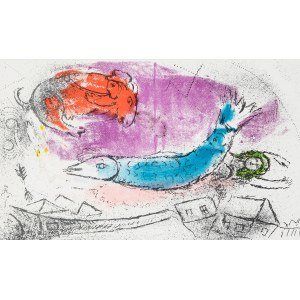 Marc Chagall (1887 Lozno pri Vitebsku - 1985 Saint-Paul de Vence), Modrá ryba, 1957