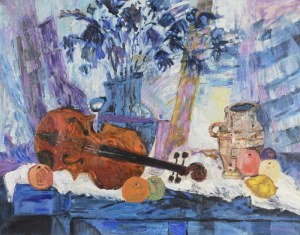 Jan SZANCENBACH (1928-1998), Kwiaty i skrzypce, 1989