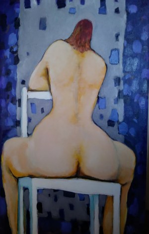 Miro White, Nude on a white chair, 2015