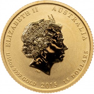 Elisabetta II, 15 Dollari (1/10 Oz) 2015, Perth, Anno della Capra, Serie Lunare II.