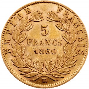 Napoleon III, 5 franków 1860, BB