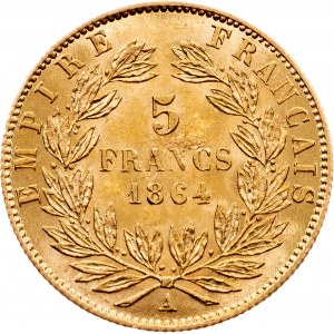 Napoleone III, 5 franchi 1864, A
