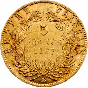 Napoleone III, 5 franchi 1867, BB