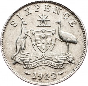 Australie, 6 pence 1942, D