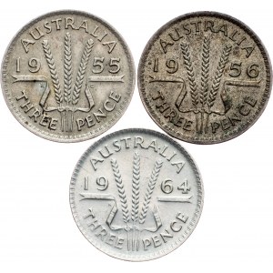 Austrália, 3 pence 1955, 1956, 1964