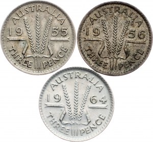 Austrália, 3 pence 1955, 1956, 1964
