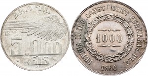 Brasilien, 1000 Réis, 5000 Réis 1860, 1936