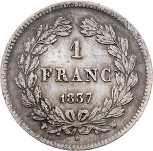 Luigi Filippo, 1 franco 1837, W