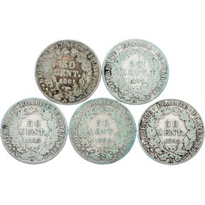 Frankreich, 50 Centimes 1881, 1882, 1887, 1888, 1895