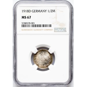 Allemagne, 1/2 Mark 1918, D