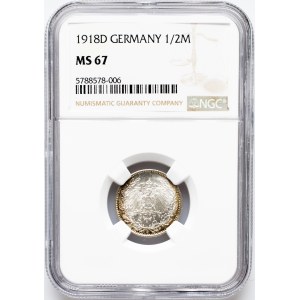 Allemagne, 1/2 Mark 1918, D