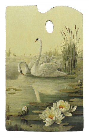 Ida STANKIEWICZ, 20th century. - ?, Swans - on a painting palette
