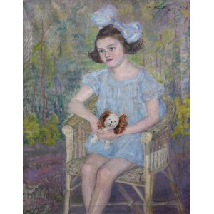Stanisław NIESIOŁOWSKI (1874-1948), Portrait d'une jeune fille en robe bleue, 1929