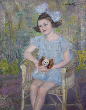 Stanisław NIESIOŁOWSKI (1874-1948), Portrait d'une jeune fille en robe bleue, 1929