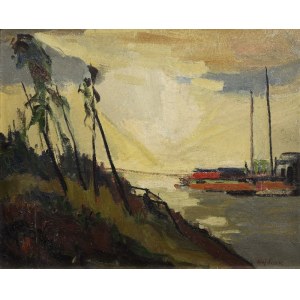 Wojciech Otton FLECK (1903-1972), Paesaggio con barche
