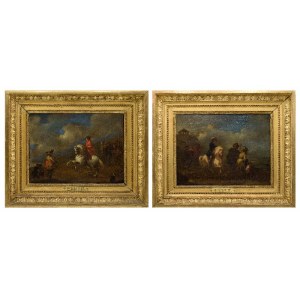 August QUERFURT (1696-1761) - przypisywany, Sceny z jeźdźcami - para obrazów