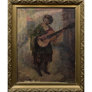 Pittore non specificato, XX secolo, Donna con chitarra