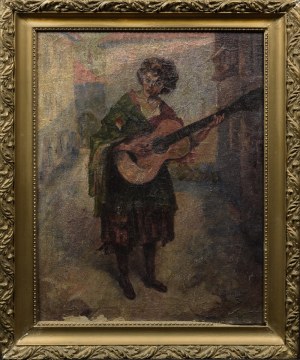 Painter unspecified, 20th century, Woman with guitar