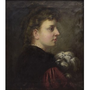 Pittore non specificato, XIX / XX secolo, Donna con cane