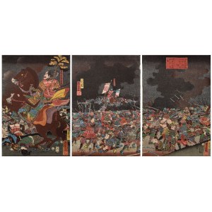 Utagawa KUNIYOSHI (1797-1861), die Truppen von Takeda Shingen nach dem Abstieg vom Berg Seijo und der Überquerung des Flusses Amenomiya,