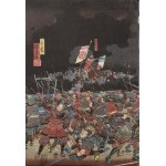 Utagawa KUNIYOSHI (1797-1861), vojská Takedu Šingena po zostupe z hory Seijo a prekročení rieky Amenomiya,
