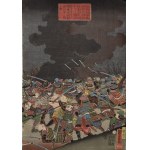 Utagawa KUNIYOSHI (1797-1861), le truppe di Takeda Shingen dopo la discesa dal monte Seijo e l'attraversamento del fiume Amenomiya,