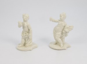 NYMPHENBURG - Kráľovská porcelánová manufaktúra Nymphenburg /k. Mníchov (založená 1753), Pár putti - alegórie jari (Flóry) a leta