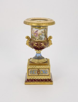 Decorative vase (crater) with genre miniatures and ornamental decoration