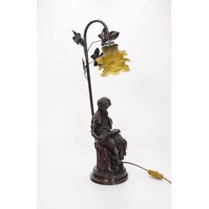 Desk lamp, electric, with figure of a woman