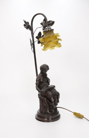 Desk lamp, electric, with figure of a woman