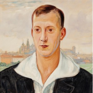Wlastimil Hofman (1881 - 1970), Defender of Wisla Krakow. Tadeusz Ostrowski against the backdrop of the Wawel Castle.