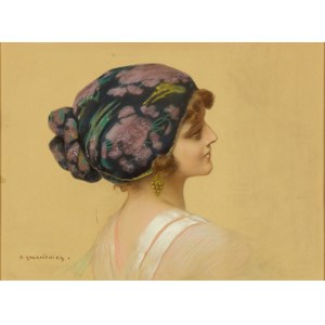 Piotr Stachiewicz (1858 - 1930), Ritratto di donna in benda.