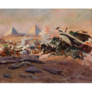 Jerzy Kossak (1886 - 1955), Výpad mamelukov v bitke pri pyramídach.