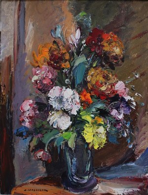 Józef Wasiołek, Fleurs dans un vase bleu marine