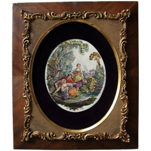 Plakát Rybář a dungaresky - obecný výjev ve stylu 18. století,