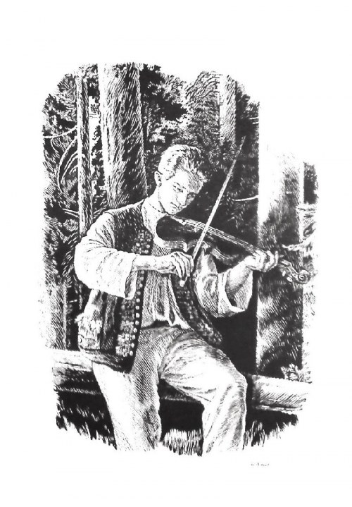 Jan Wałach (1884-1979), Skrzypek na tle lasu,1939/2014
