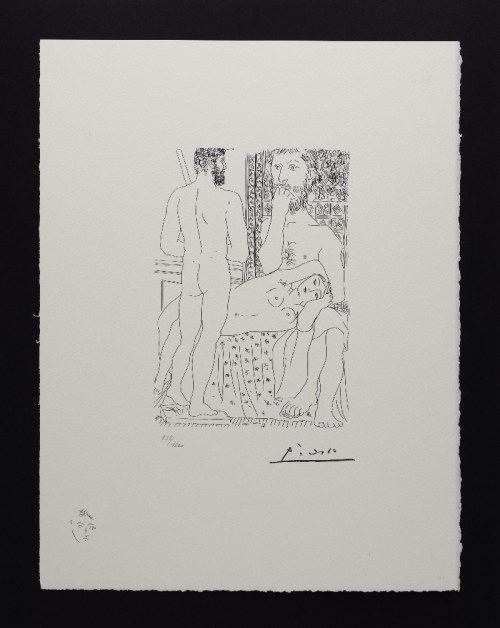 Pablo Picasso (1881-1973), Rzeźbiarz, modelka leżąca i rzeźba autoportretowa jako Herkules