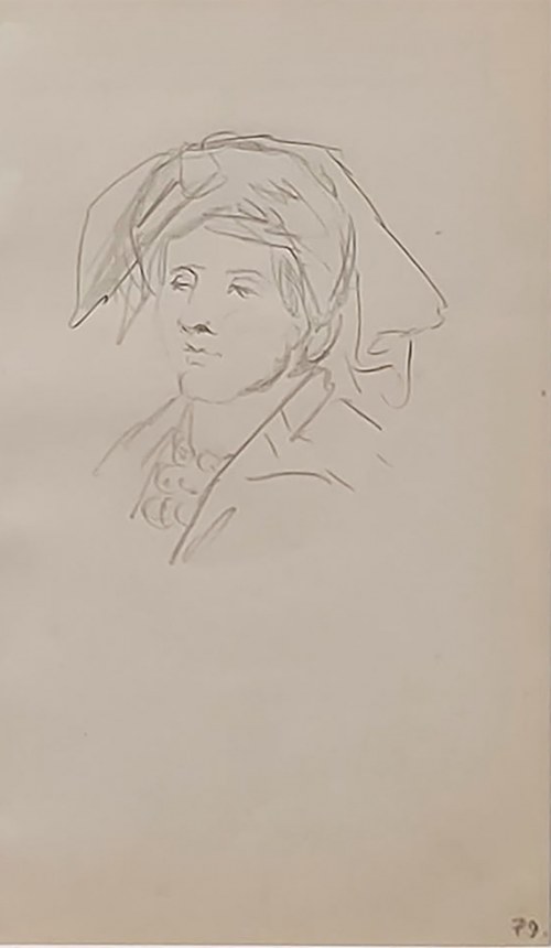 Jacek Malczewski(1854-1929), Głowa wiejskiej kobiety w ozdobnie upiętej chustce, 1872 r.