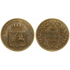 Polonia, 3 grosze polacche, 1831 KG, Varsavia