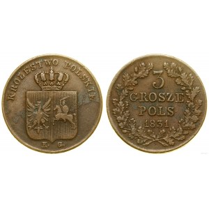 Poľsko, 3 poľské groše, 1831 KG, Varšava