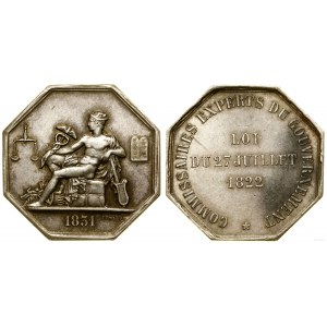 Francie, osmihranný žeton u příležitosti zákona z 27. července 1822 o vládních expertech, 1831