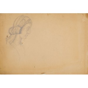 Karol KOSSAK, TWO-SIDED FIGURE: FEMALE SITTING ACT / FEMALE HEADPencil, paper; 24 x 35 cm
