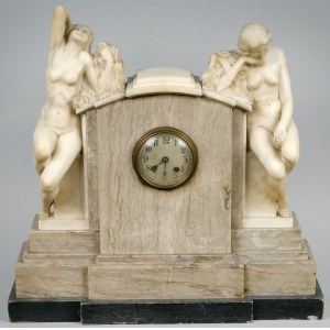 FIREPLACE CLOCK - SPRING and AUGUST, Germany, Hermann Georgi Company, early 20th century.