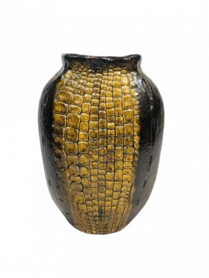 Ceramic vase Krokodyl. Cooperative of Folk and Artistic Work and Handicrafts in Tomaszow Mazowiecki. 1960s, Poland.