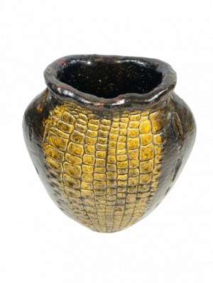 Vase en céramique Krokodyl. Coopérative de travail folklorique et artistique et d'artisanat à Tomaszów Mazowiecki. Années 1960, Pologne.